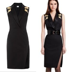 ALTUZARRA x Target Pencil Black Gold Cranes Collared Dress Sz 8